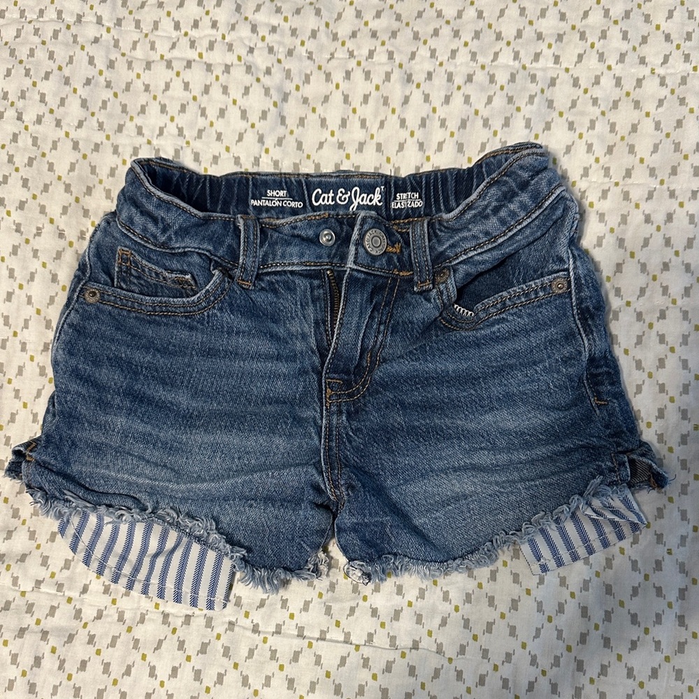 Cat & Jack Dark Blue Girls' Denim Shorts with Striped Cuff